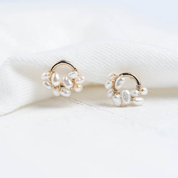 Mini Rice Pearl Cluster Earrings
