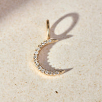Mini Diamond Moon Pendant 9ct Gold