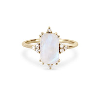 Rectangle Moonstone & Diamond Ring 9ct Gold