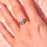 Rhodolite Garnet & Diamond Hugging Ring 9ct Gold