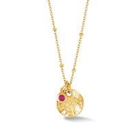 Hammered Disc & Ruby Array Necklace Gold Vermeil