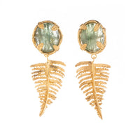 Gold Vermeil Botanical Nest Earrings With Fern And Kyanite