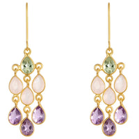 Cascade Green Amethyst, Amethyst & Rose Quartz Earrings