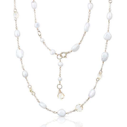 9ct Faceted Citrine and Pearl Necklace
