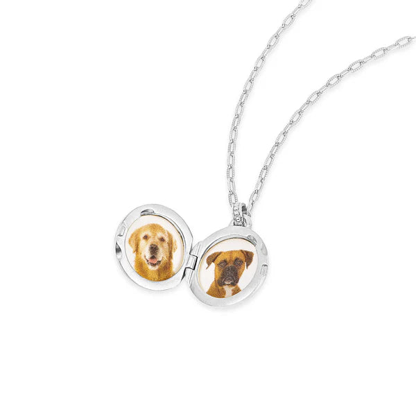 Silver Diamond Starburst Round Locket Necklace