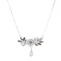 Silver Dahlia And Leaf Necklace