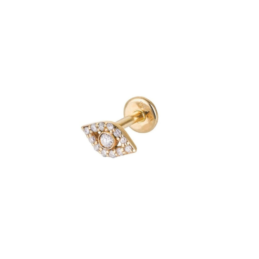14ct Yellow Gold Diamond Evil Eye Flat Back Stud Earring