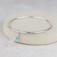 Silver Feather and Turquoise Bangle