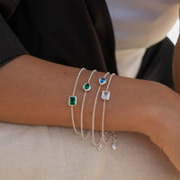Silver Green Garnet Pear Chain Bracelet