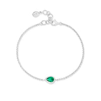 Silver Green Garnet Pear Chain Bracelet
