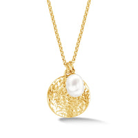 Hammered Disc & White Pearl Nomad Necklace Gold Vermeil