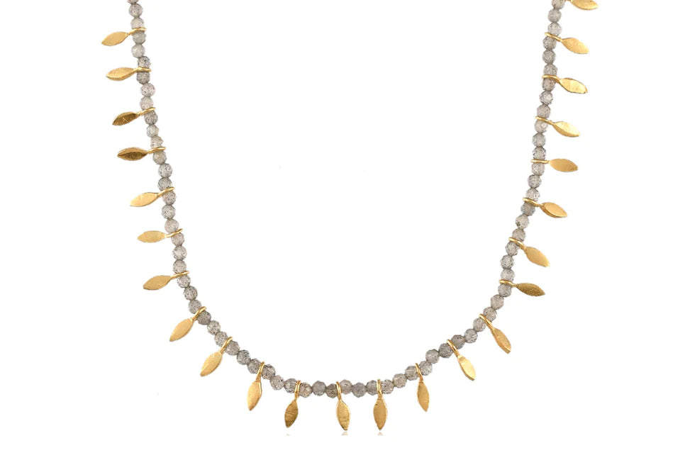 Labradorite Leaf Charm Necklace