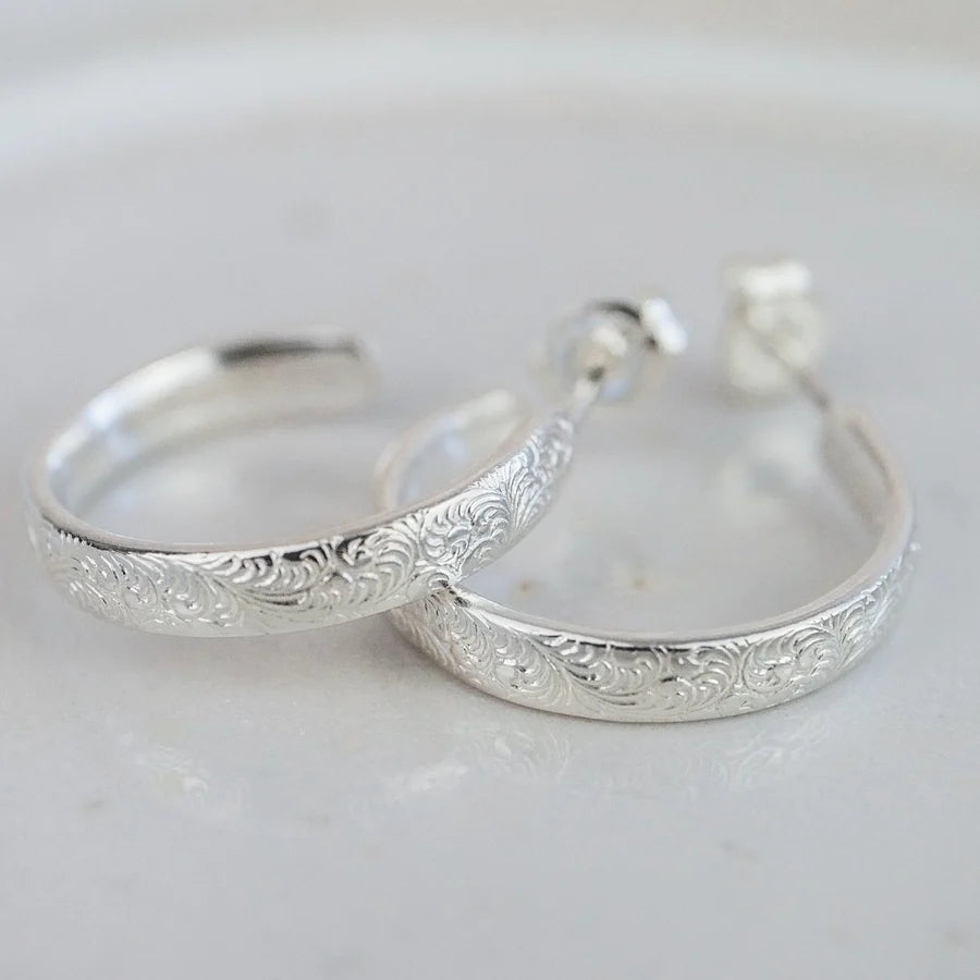 Silver Everyday Lace Hoop Earrings