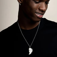 Mens Large Feather Pendant Necklace