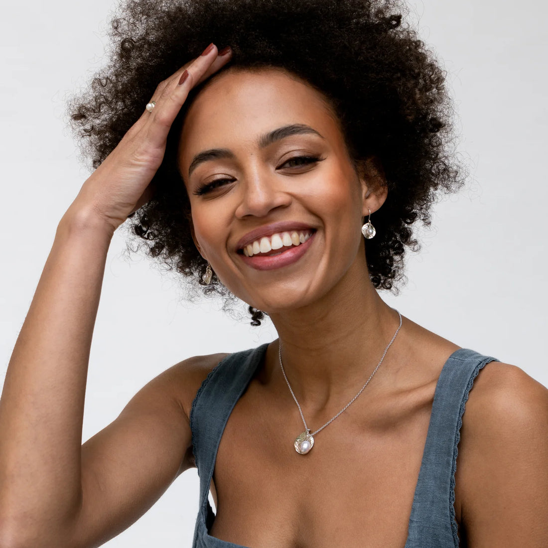 Hammered Disc & Freshwater Pearl Nomad Necklace