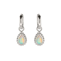 Silver Opal Charm Huggie Hoop Earrings