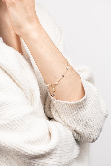 9ct Dainty Peridot, Zircon and Pearl Bracelet