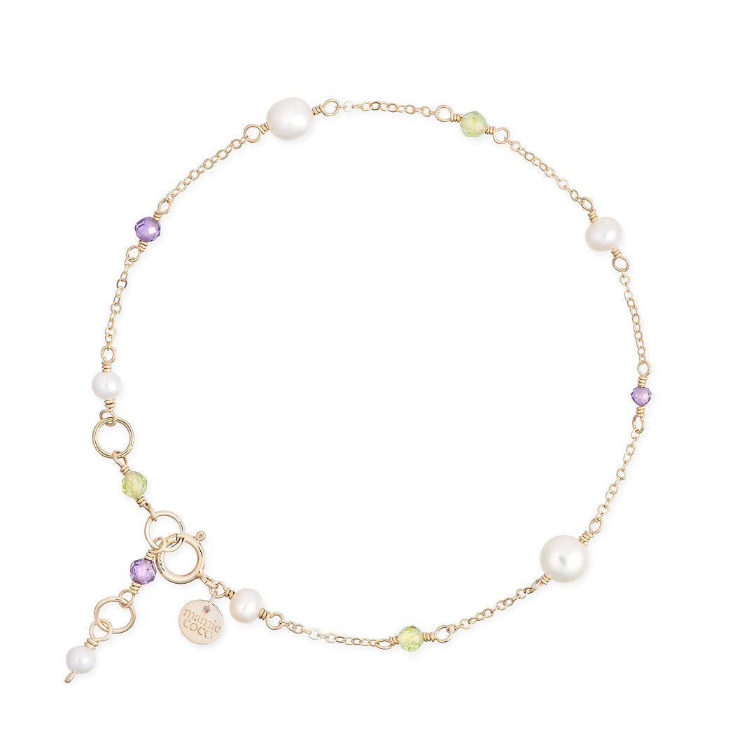 9ct Dainty Peridot, Zircon and Pearl Bracelet