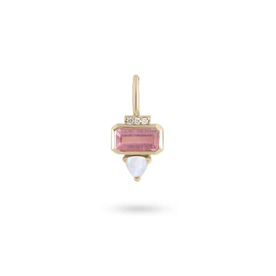 Pink Tourmaline, Diamond & Moonstone Pendant 9ct Gold