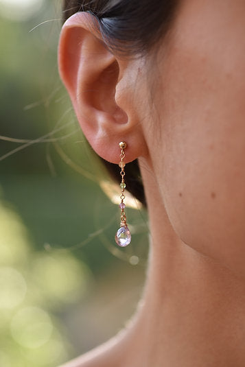 9ct Tourmaline and Pink Amethyst Drop Earrings