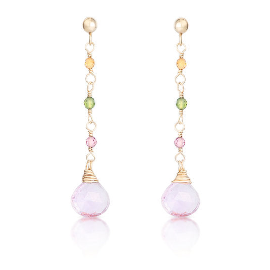 9ct Tourmaline and Pink Amethyst Drop Earrings