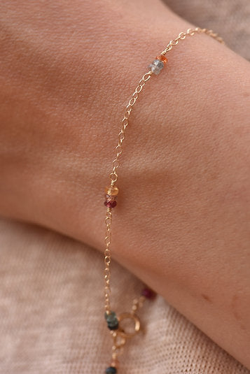 9ct Multi coloured Sapphire Dainty Chain Bracelet