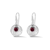 Hammered Disc & Garnet Drop Earrings