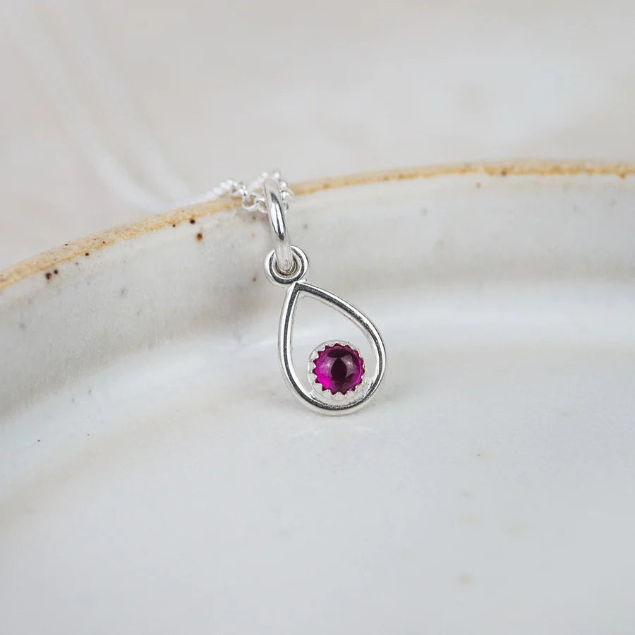 Silver Gemstone Teardrop Pendant