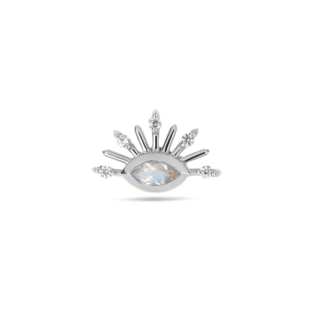 9ct white gold sunburst moonstone and white sapphire flatback earring