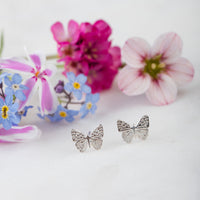 Silver Mini Butterfly Stud Earrings