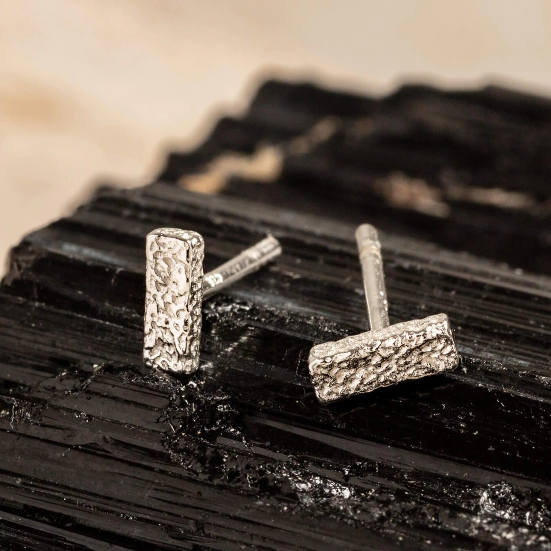 ANTIQUE TEXTURE SILVER BAR STUDS Camilla Jones Jewellers Alcester