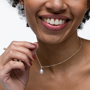 Timeless 10mm Dove Grey Oval Freshwater Pearl Pendant Necklace