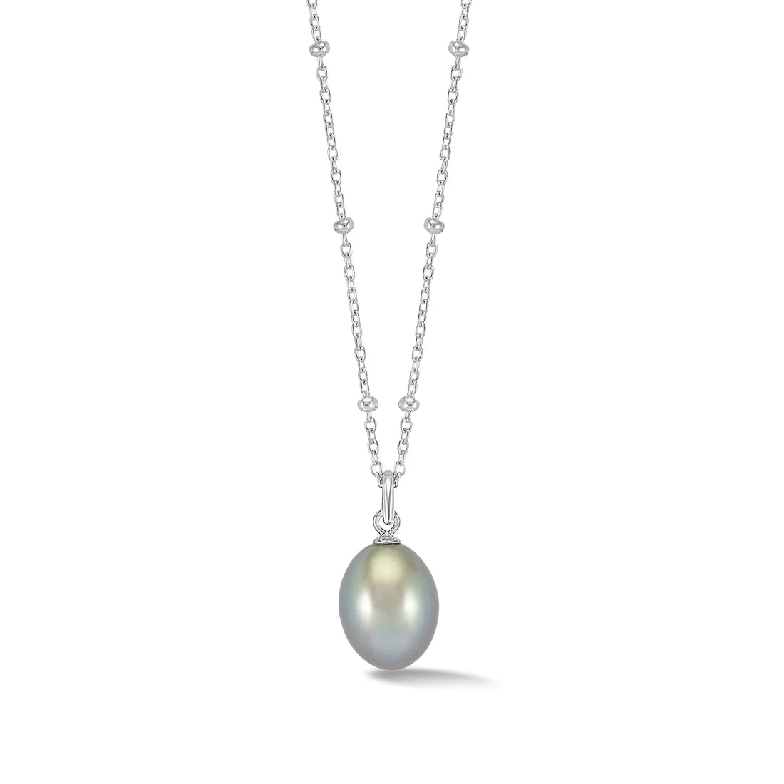 Timeless 10mm Dove Grey Oval Freshwater Pearl Pendant Necklace