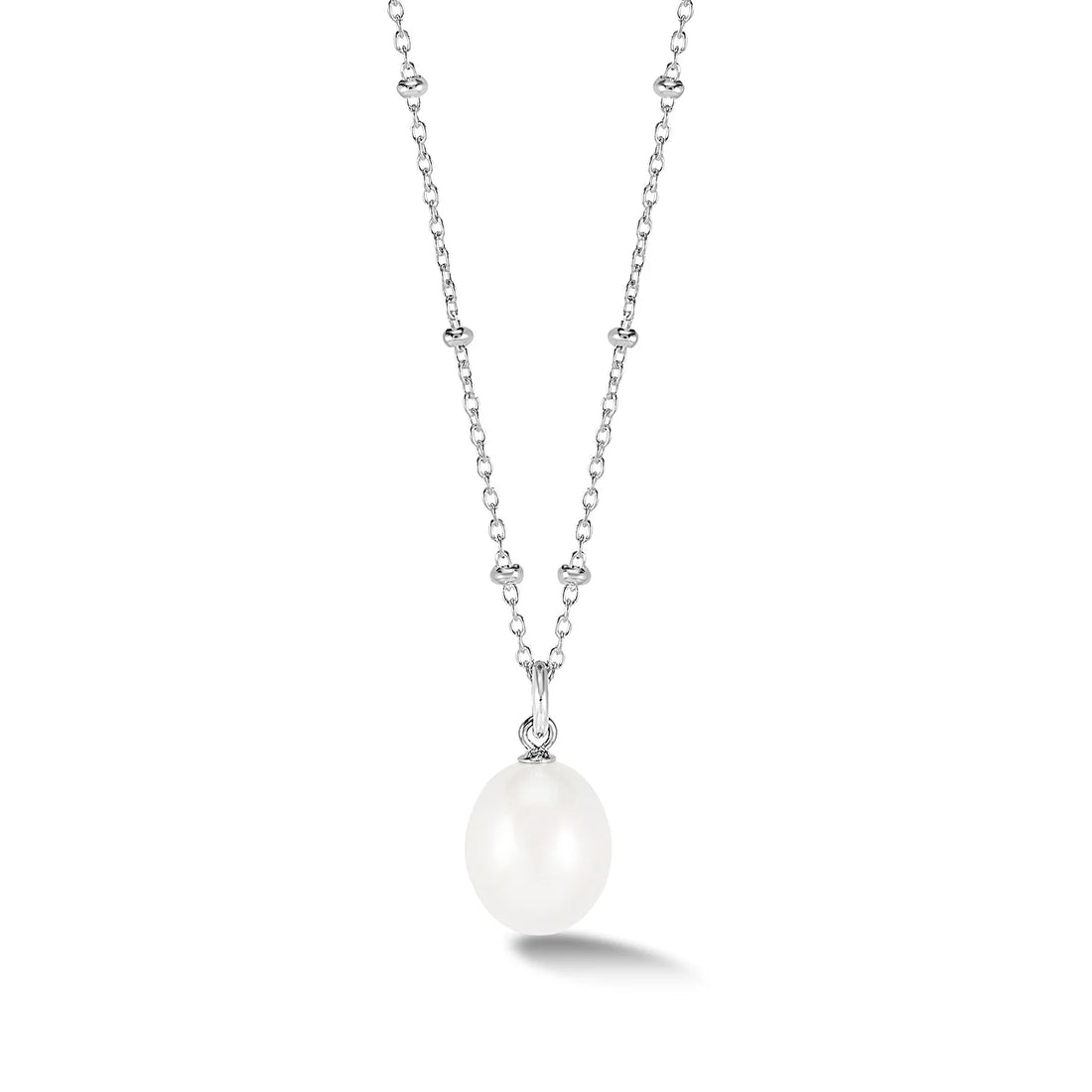 Timeless 10mm White Oval Freshwater Pearl Pendant Necklace