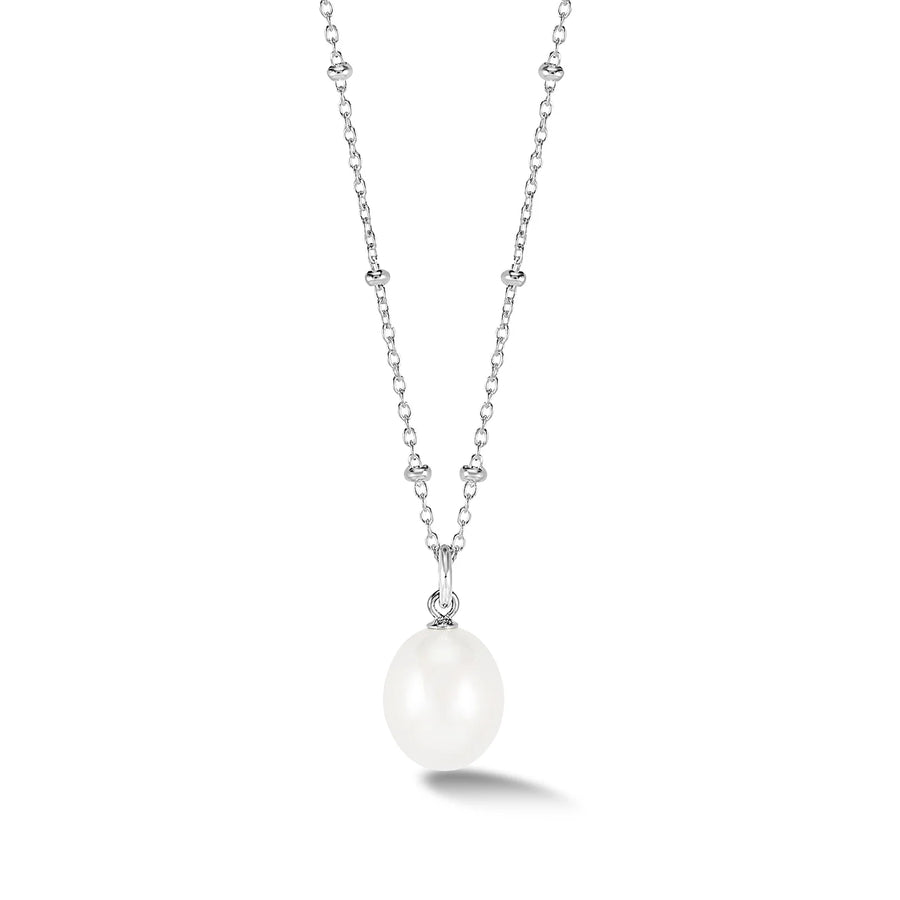 Timeless 10mm White Oval Freshwater Pearl Pendant Necklace