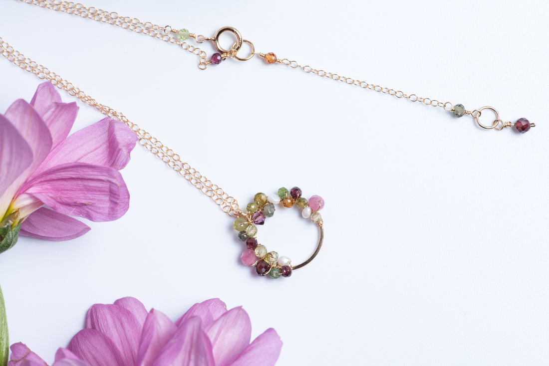 Dainty Tourmaline Peridot Garnet Pendant Necklace