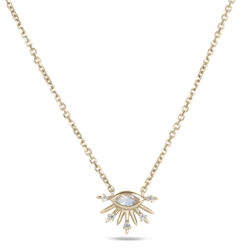 Moonstone & White Sapphire Sunburst Necklace 9ct Gold