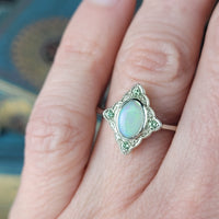 Opal and baby green diamond ring