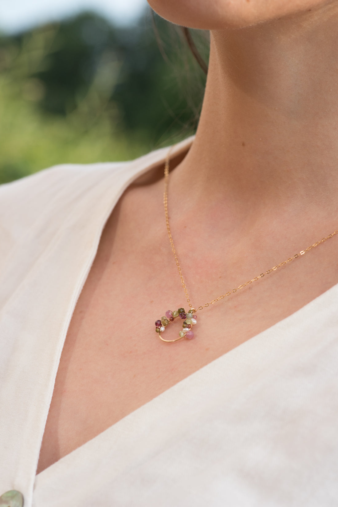 Dainty Tourmaline Peridot Garnet Pendant Necklace