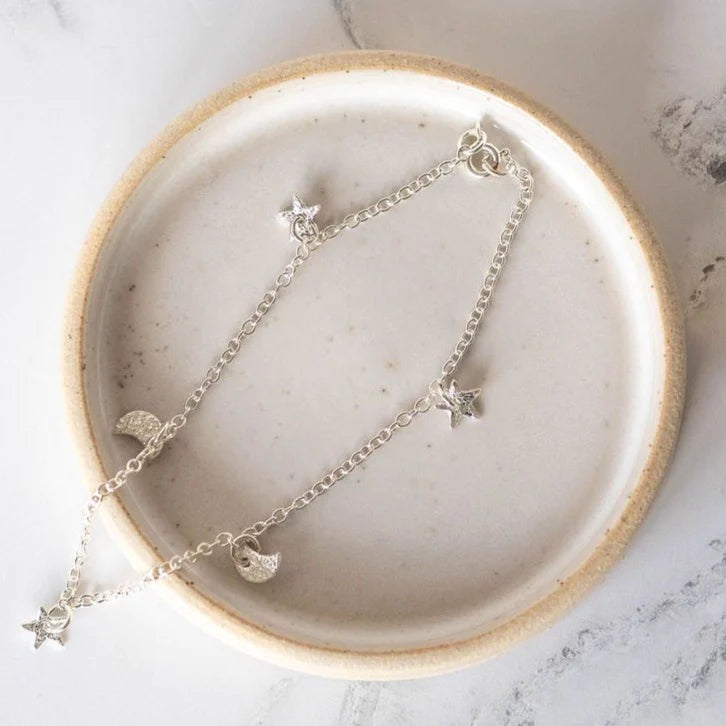 Silver Moon & Star Anklet