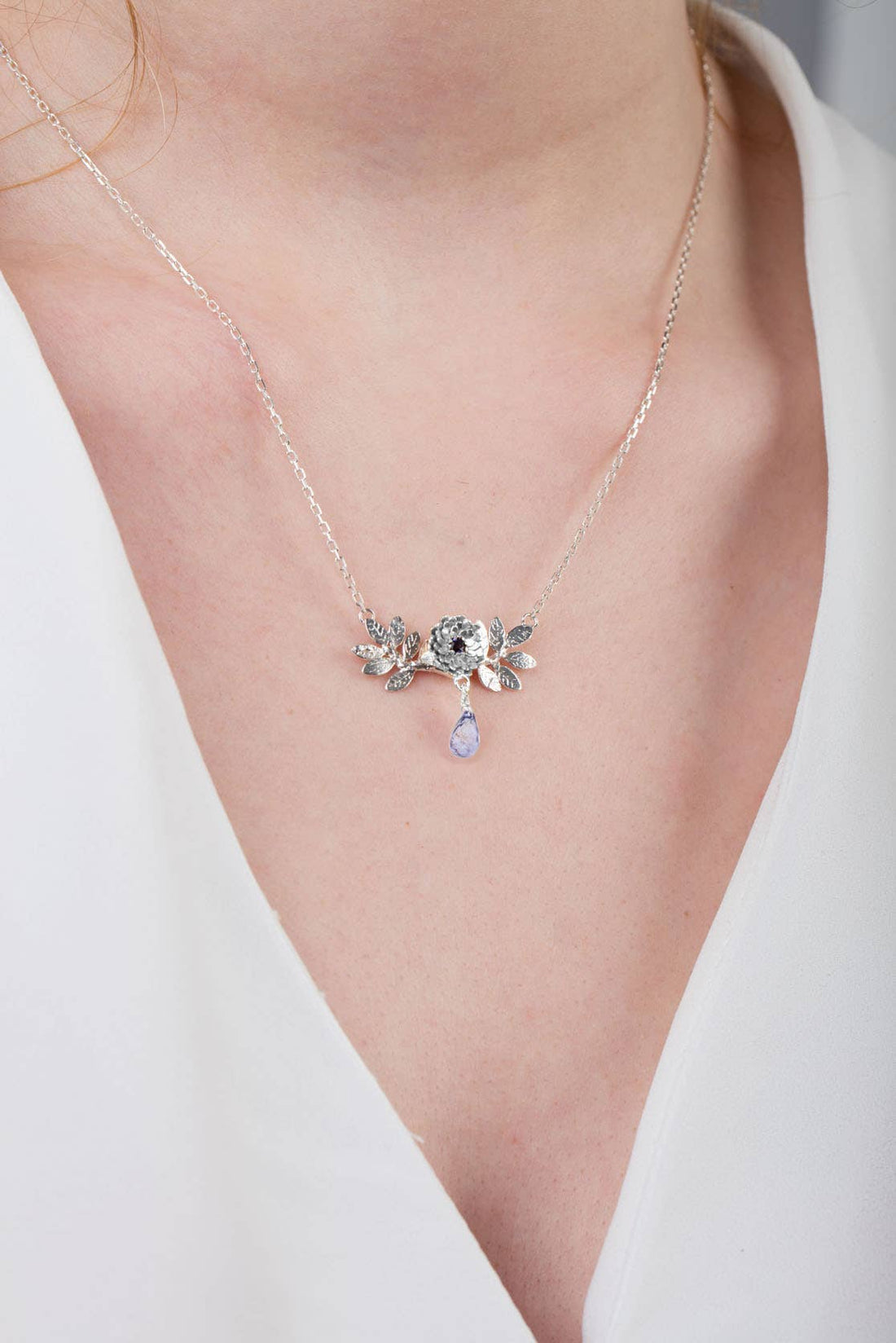 Dahlia And Leaf Necklace