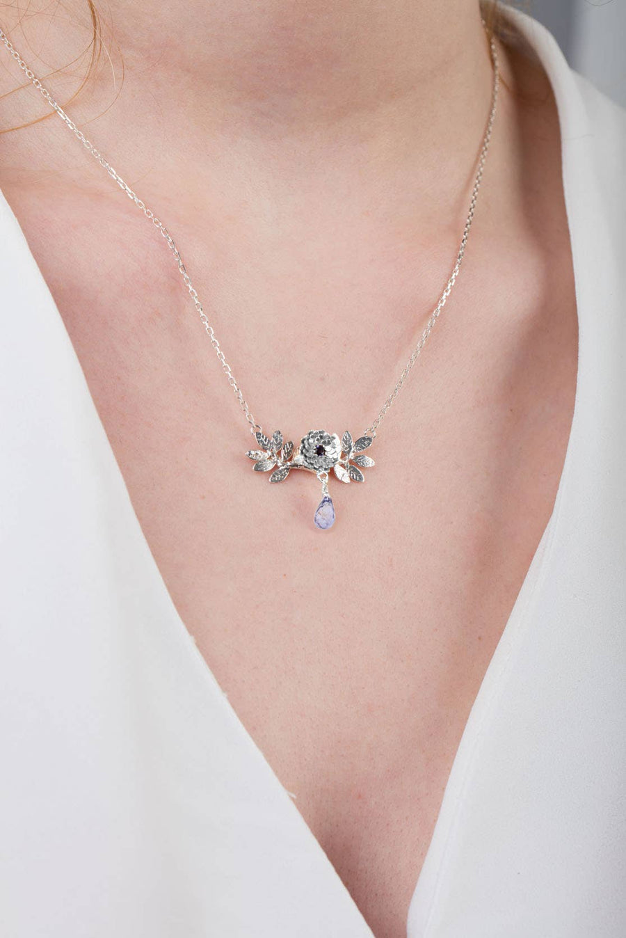 Dahlia And Leaf Necklace