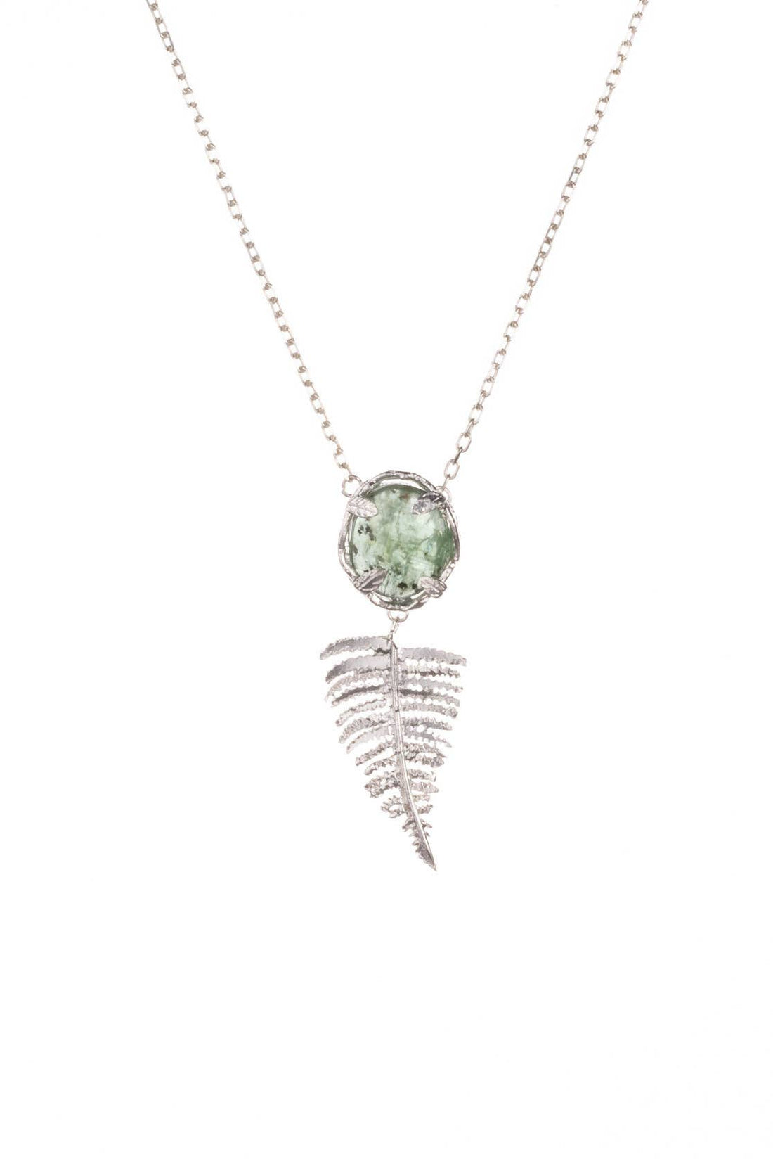 Silver Botanical Nest Necklace With Fern Drop and Kyanite