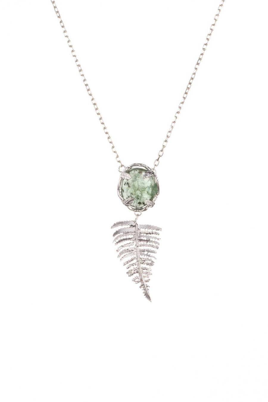 Silver Botanical Nest Necklace With Fern Drop and Kyanite