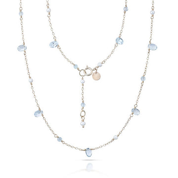 9ct Yellow Gold Faceted Aquamarine Drops and Pearl Necklace