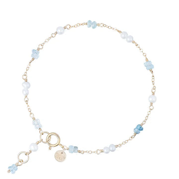 9ct Yellow Gold Dainty Aquamarine and Pearl Bracelet