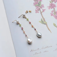 Gemstone and Keshi Pearl Long Drop Earrings