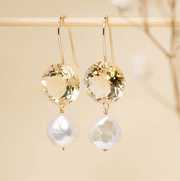 Citrine and Keshi Pearl Drop Earrings