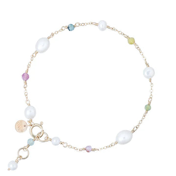 9ct Yellow Gold Dainty Tourmaline and Freshwater Pearl Bracelet