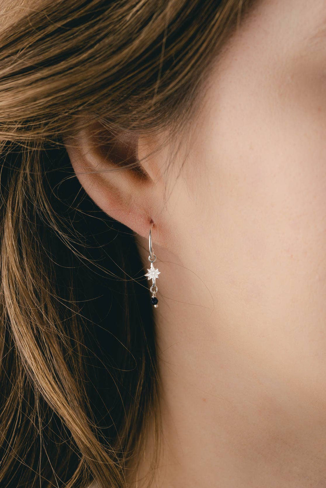 Star Hoop Earrings With Bead